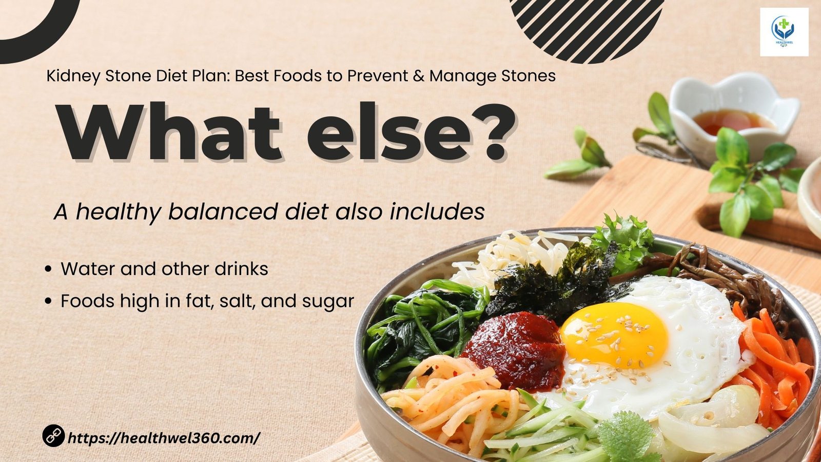 Healthy foods for kidney stone prevention including leafy greens, citrus fruits, and water bottle